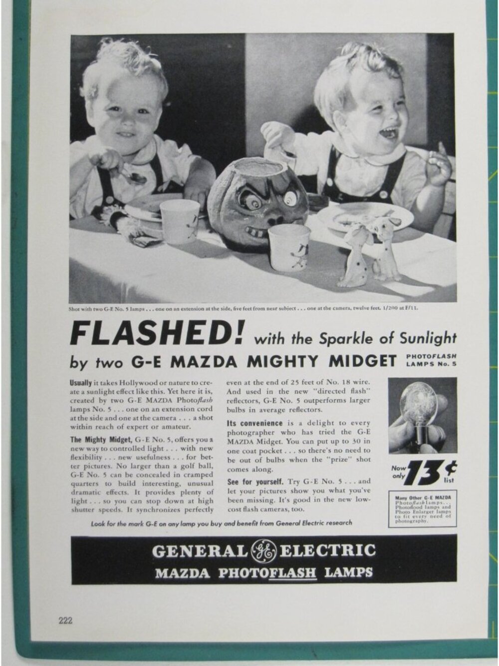 Print Ad General Electric Mazda Photoflash Lamps Mighty Midget Halloween 1940s